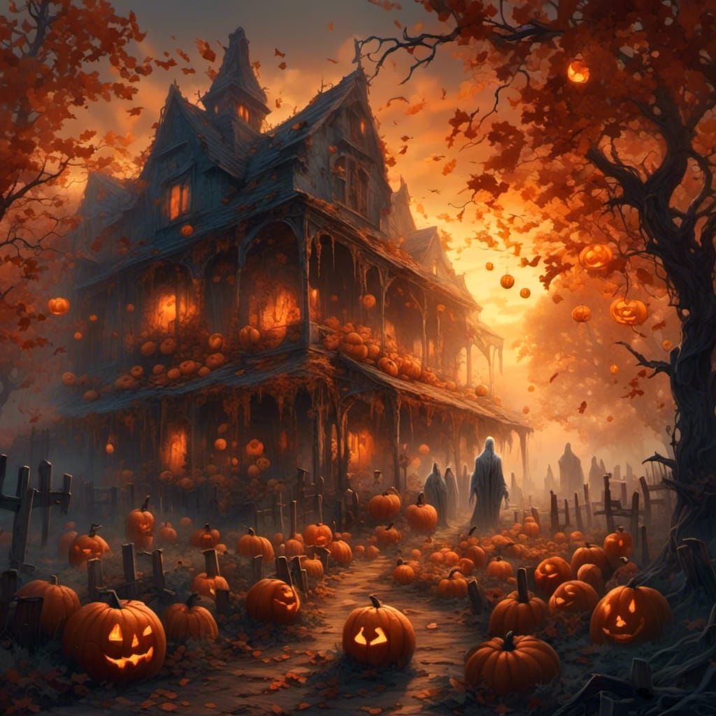 Haunted Pumpkin Patch in Dark Fantasy Style
