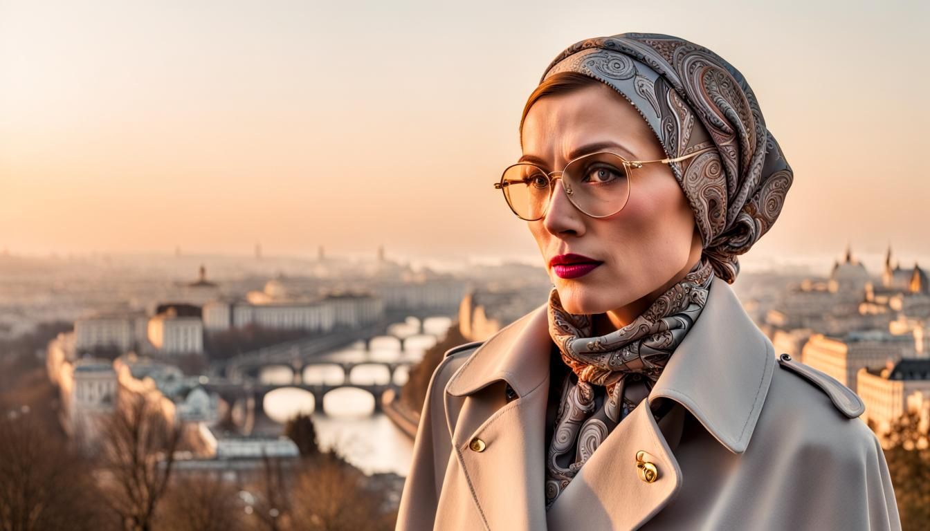 Femme Fatale Agent in Budapest at Dusk