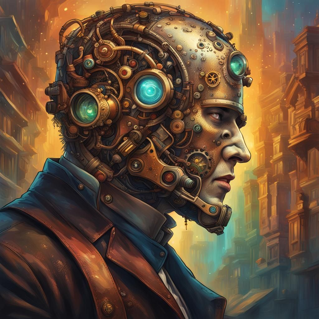 Steampunk Android Face Reveal in Hyperrealistic Style