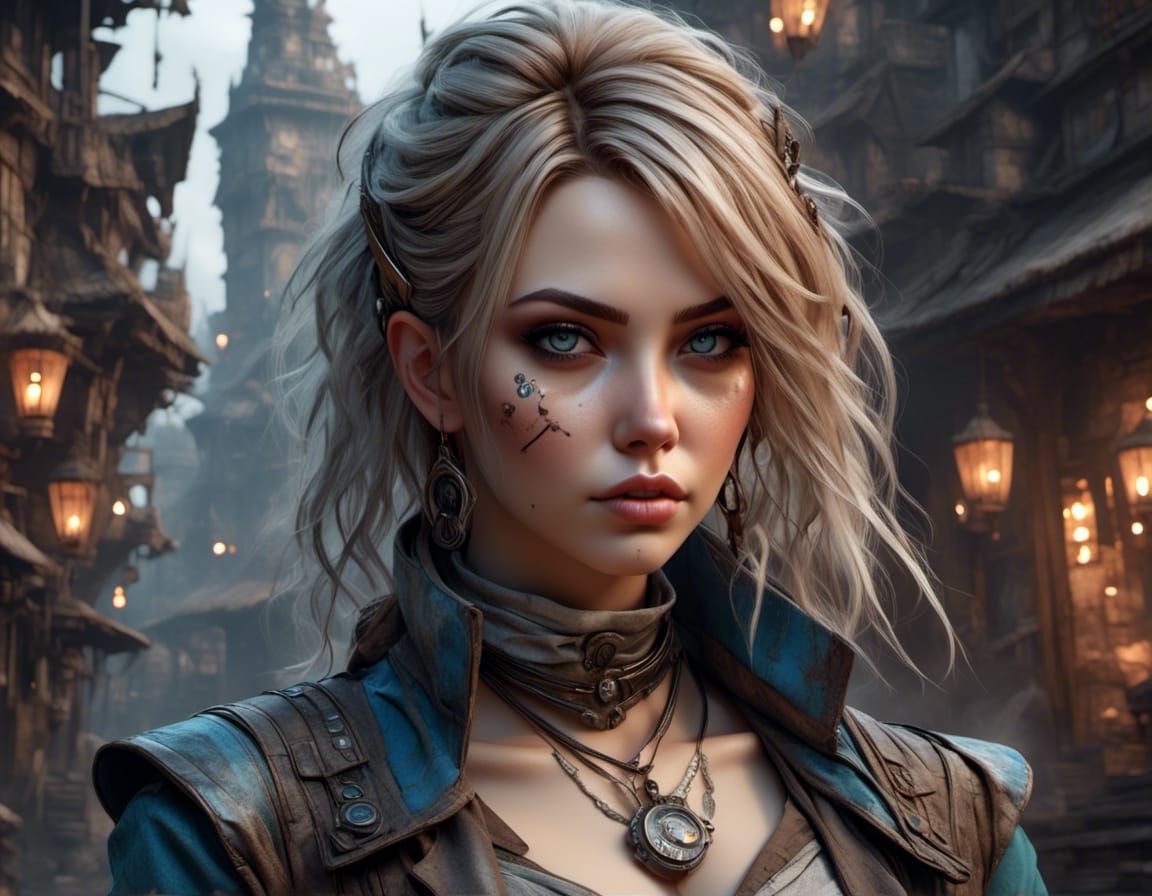 Cyberpunk Medieval Mage in Anime Style