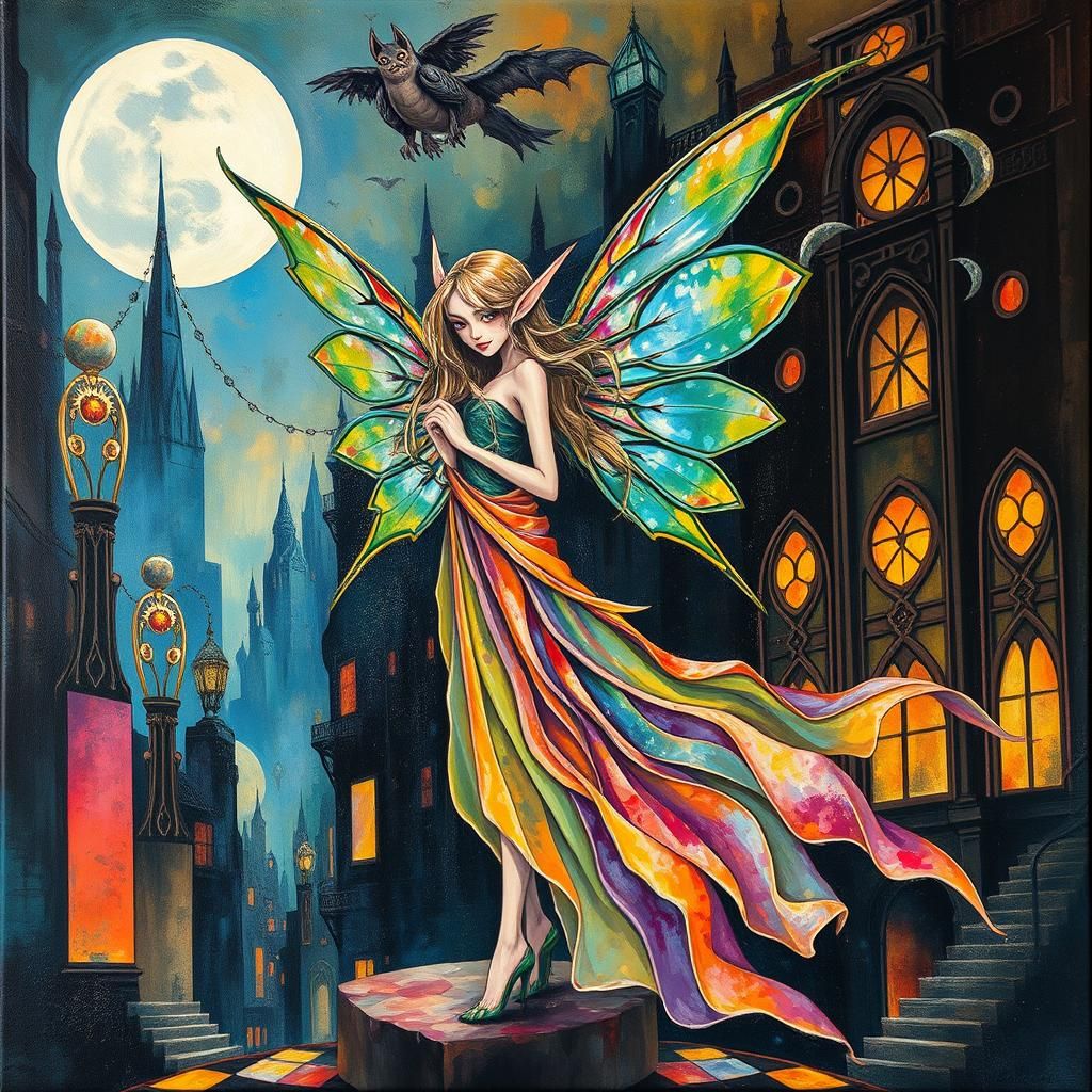 Ethereal Fairy Elf in Dystopian Cityscape