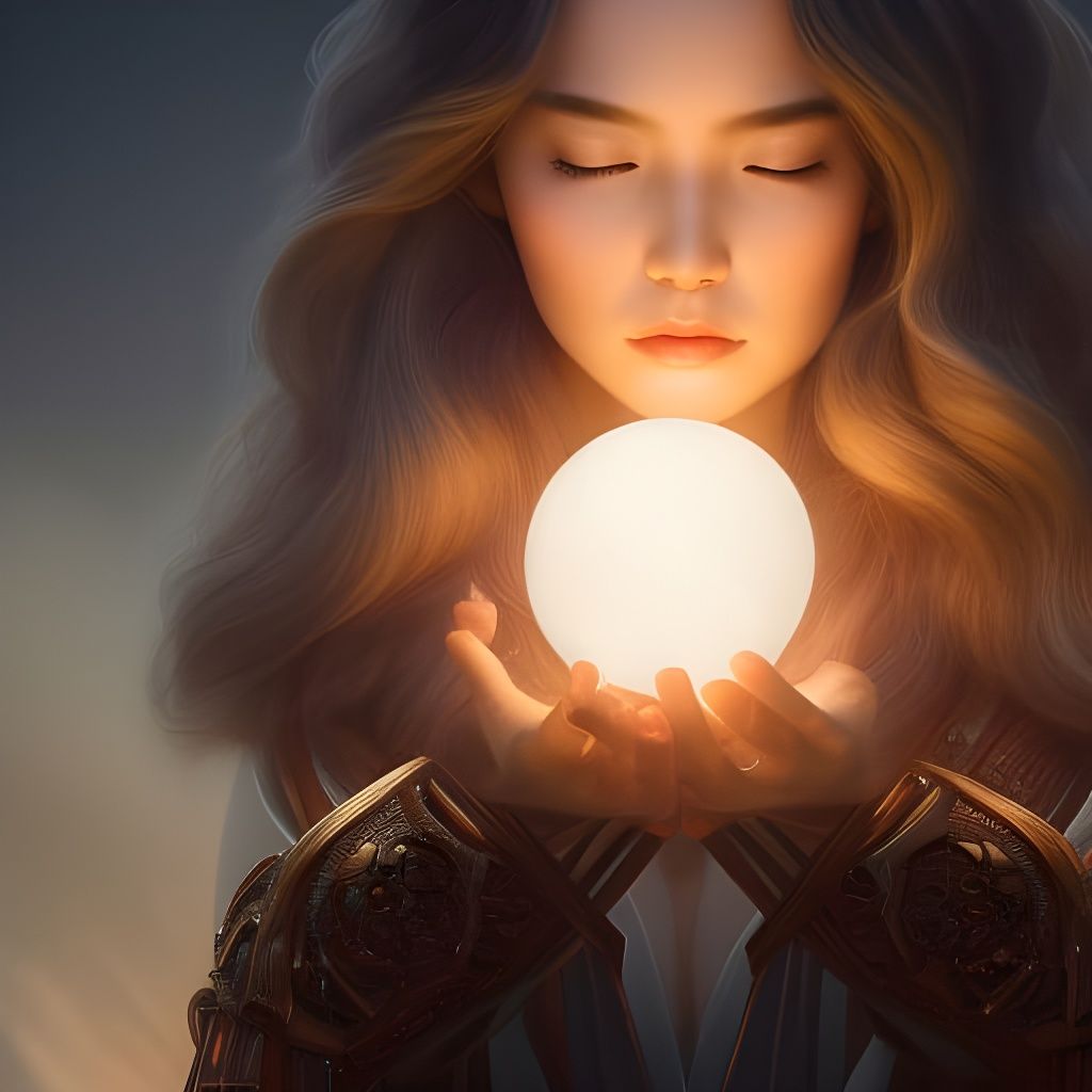 Girl with Luminous Sphere: Hyperdetailed Portrait