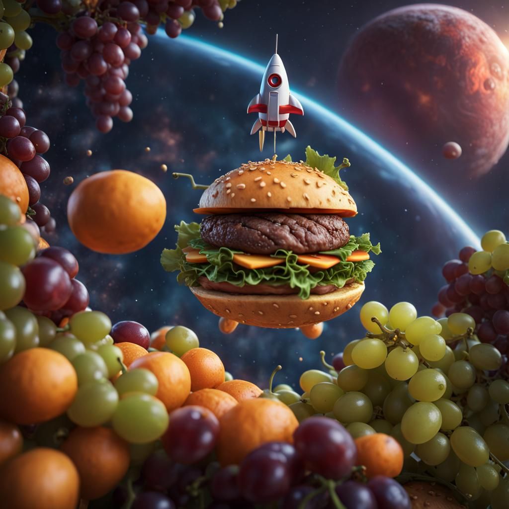 Hamburger Flies Pickle Rocket in Space: Concept Art