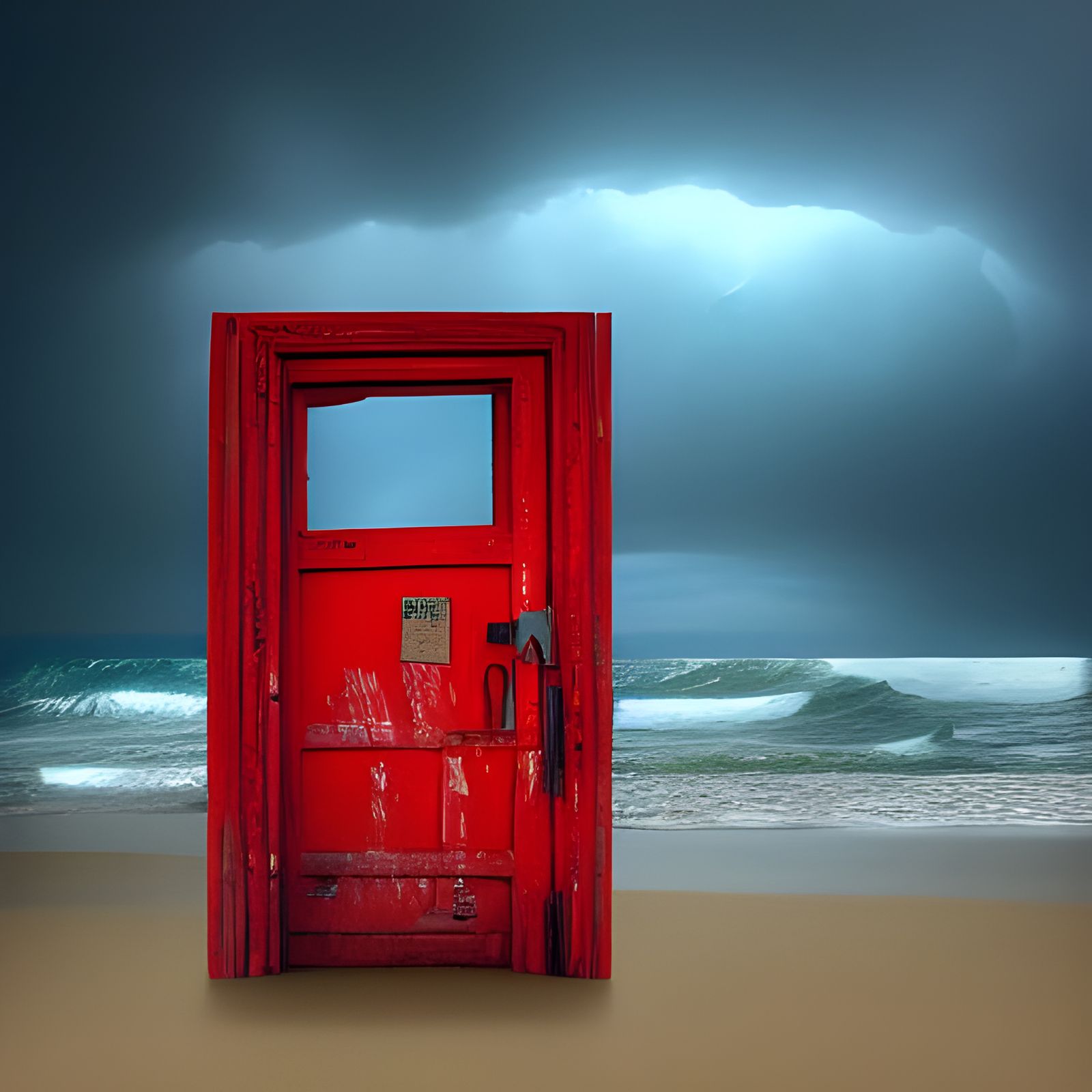 Red Door on Stormy Beach: Digital Matte Painting