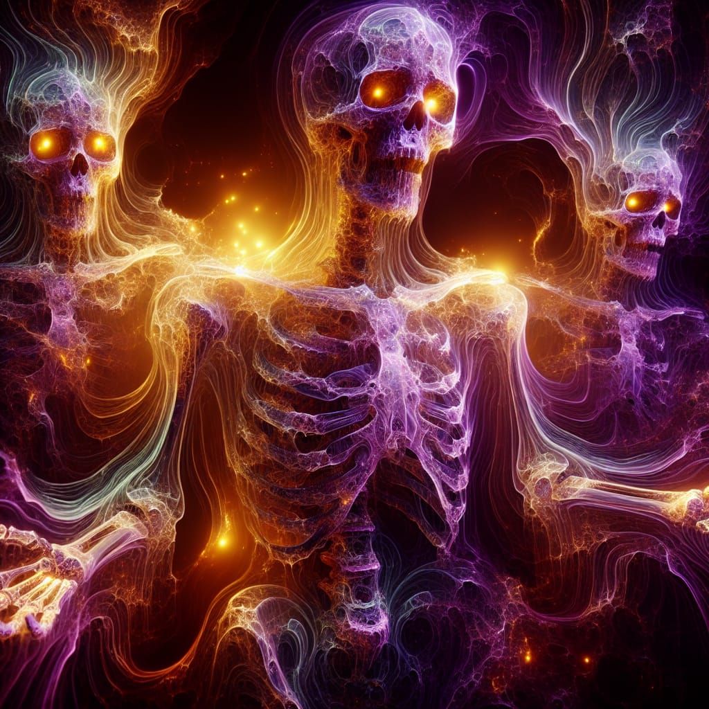 Dark Fantasy: Translucent Skeleton Ghosts in 8K
