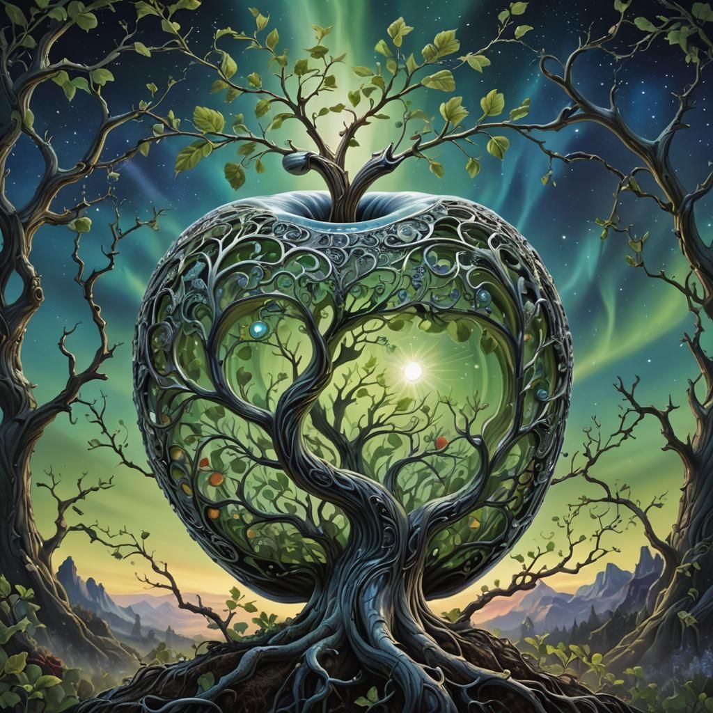 Fantasy-style image of an apple.