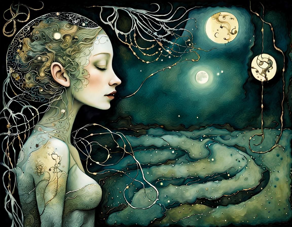 Geometric Woman Portrait with Bioluminescent Details