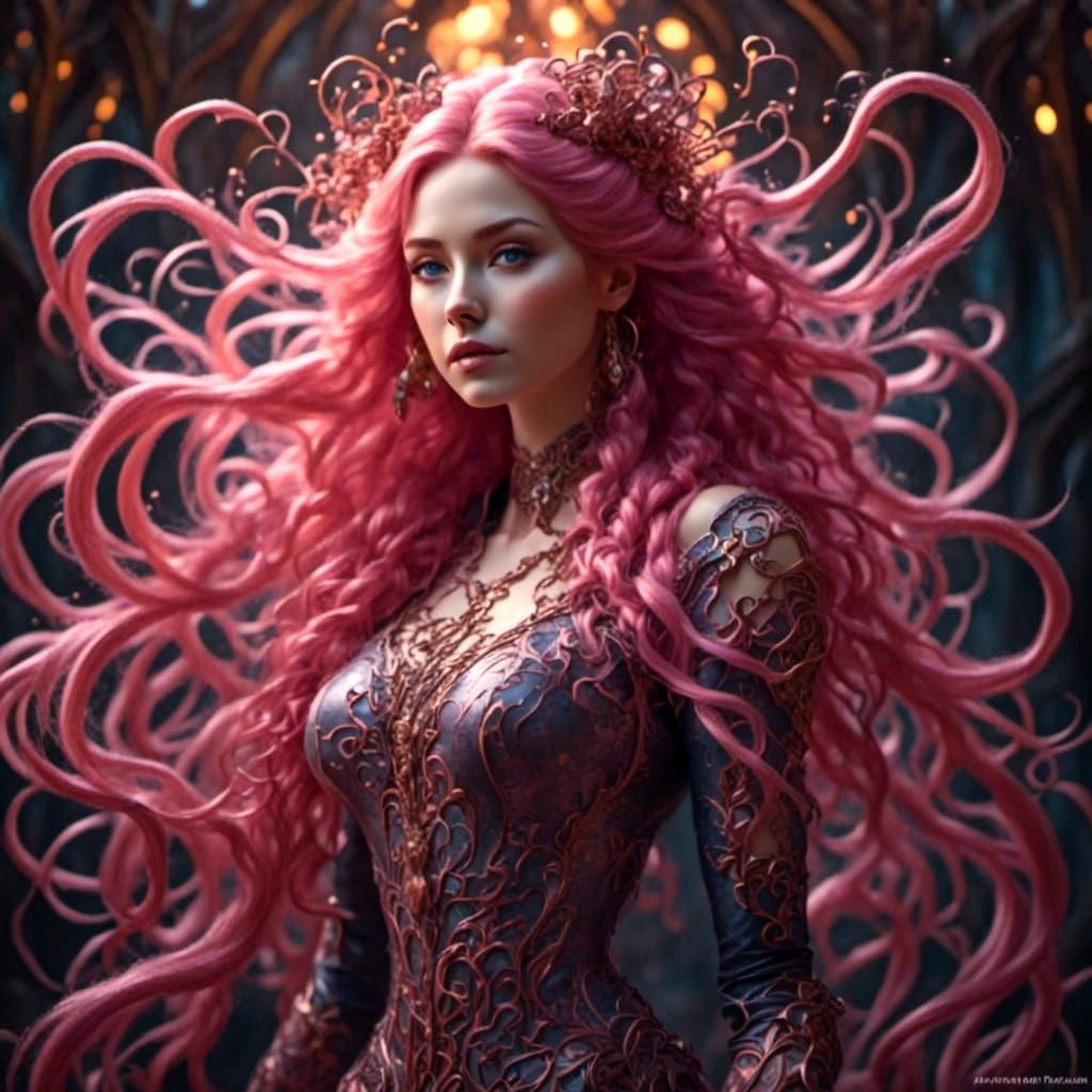 <lora:The shine of latex:1.0> <lora:G Filigree:1.0> Beautiful Woman with extremely long pink hair in twin-tails