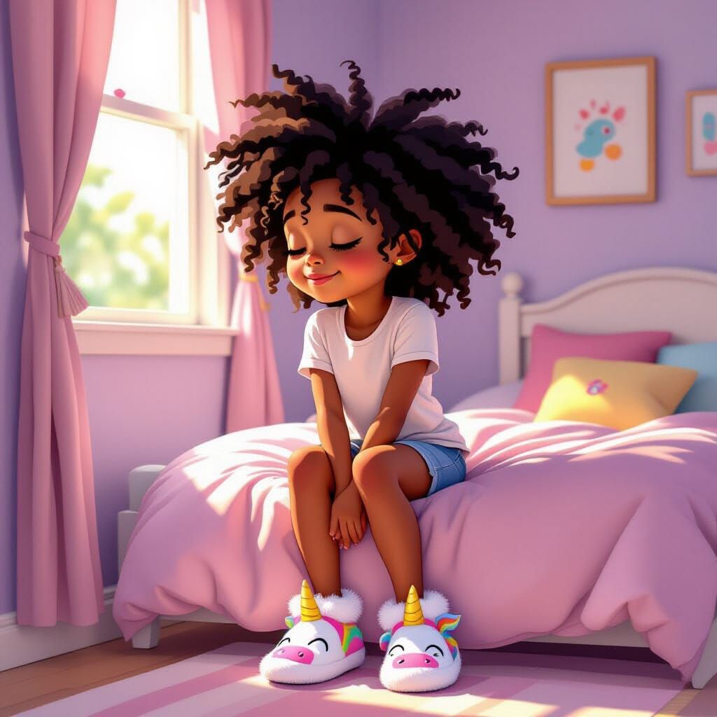 Black Girl Wakes Up in Violet Bedroom
