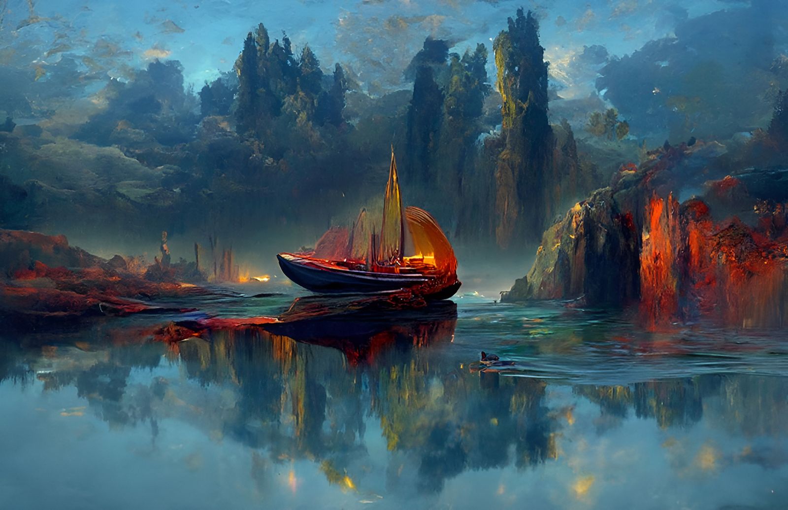 Ship Sailing on Dark Seas: Hyperrealistic Painting