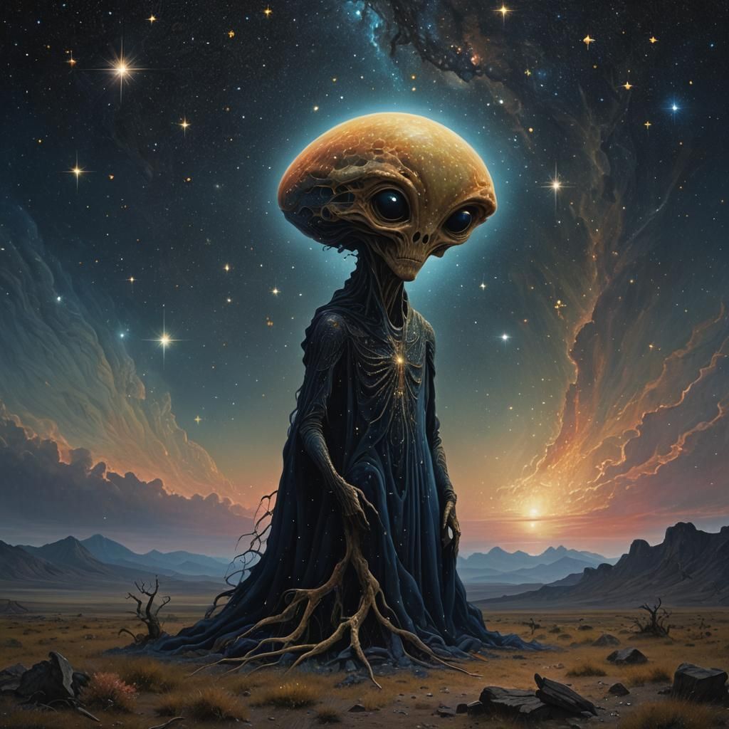 Iridescent Alien in Post-Apocalyptic Landscape