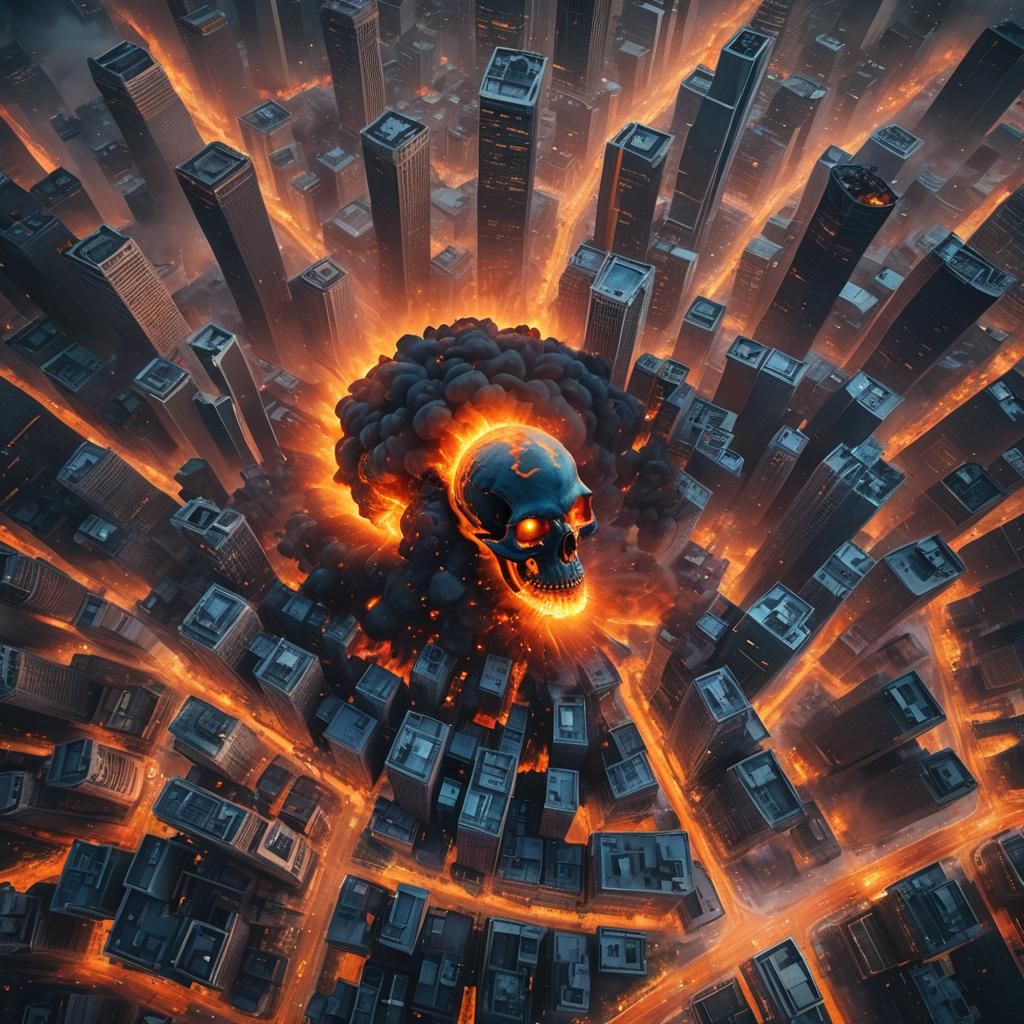 Fiery Skull Engulfs City in Apocalyptic Inferno