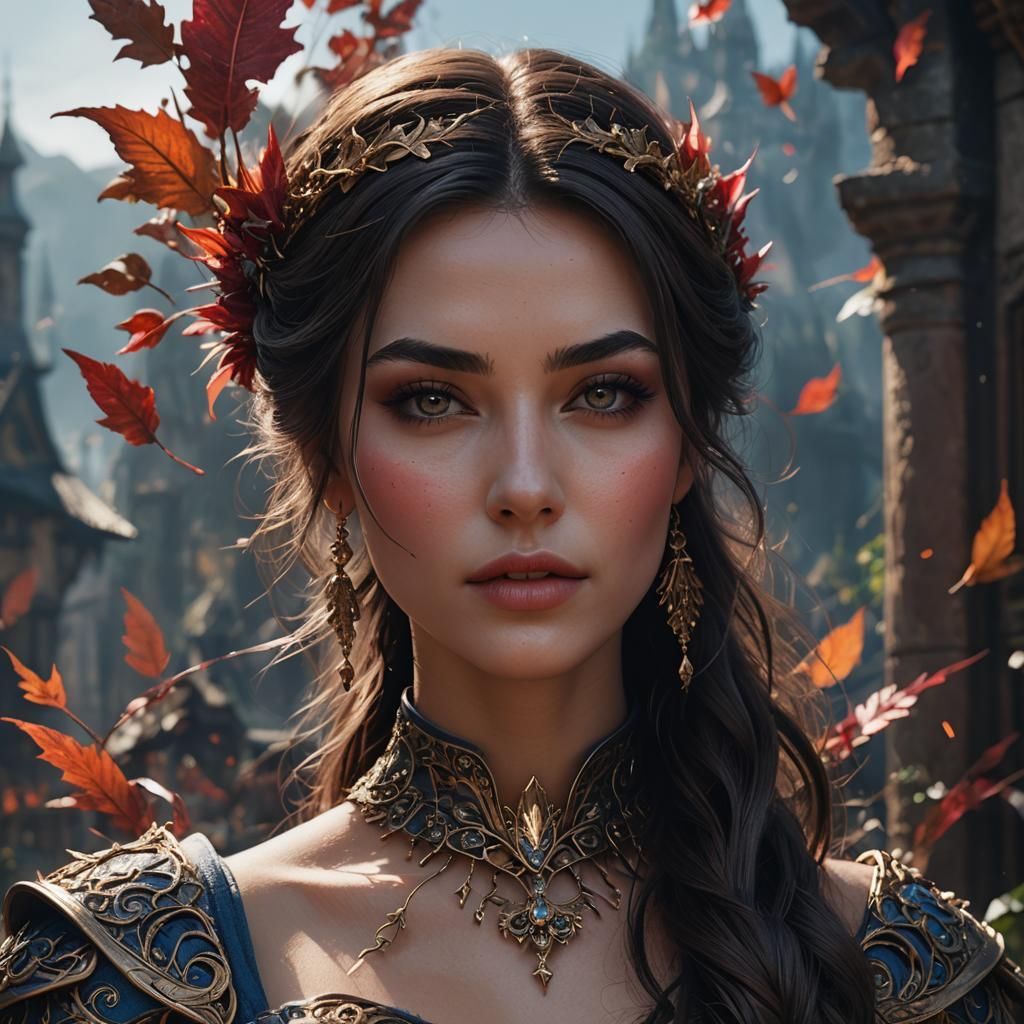 Brunette Girl Close-up Portrait as Fantasy Art