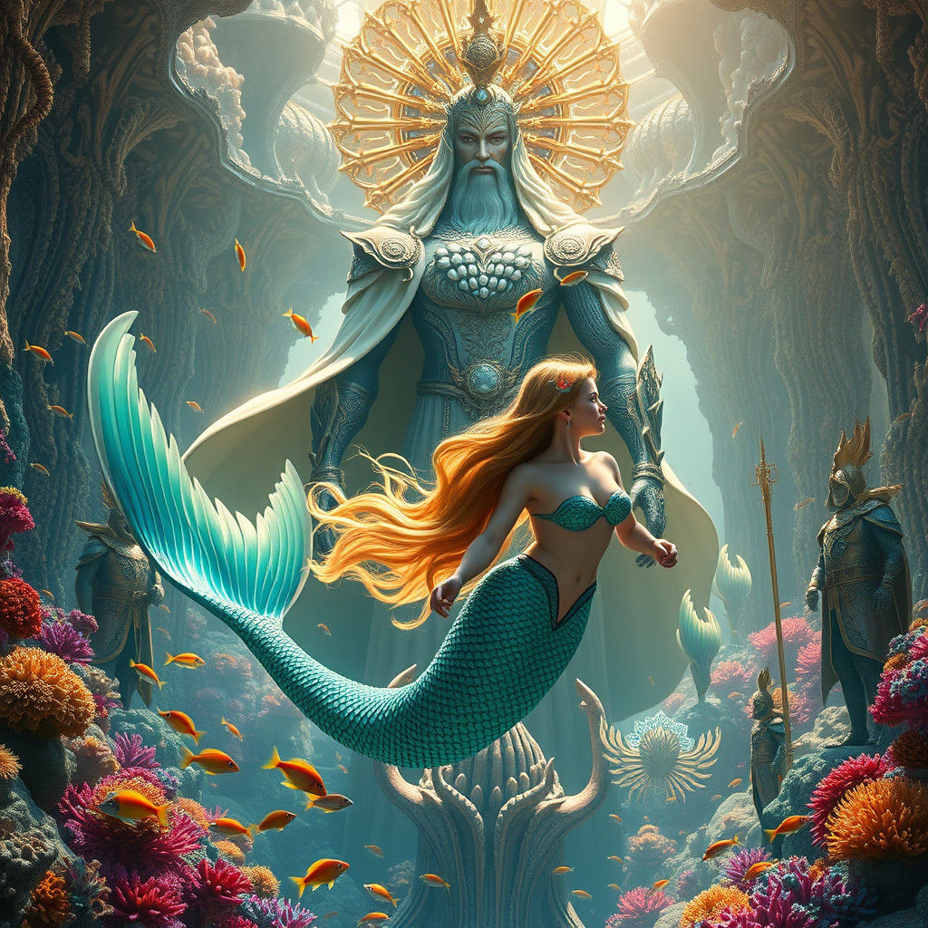 Mermaid Meets Sea God in Coral Kingdom