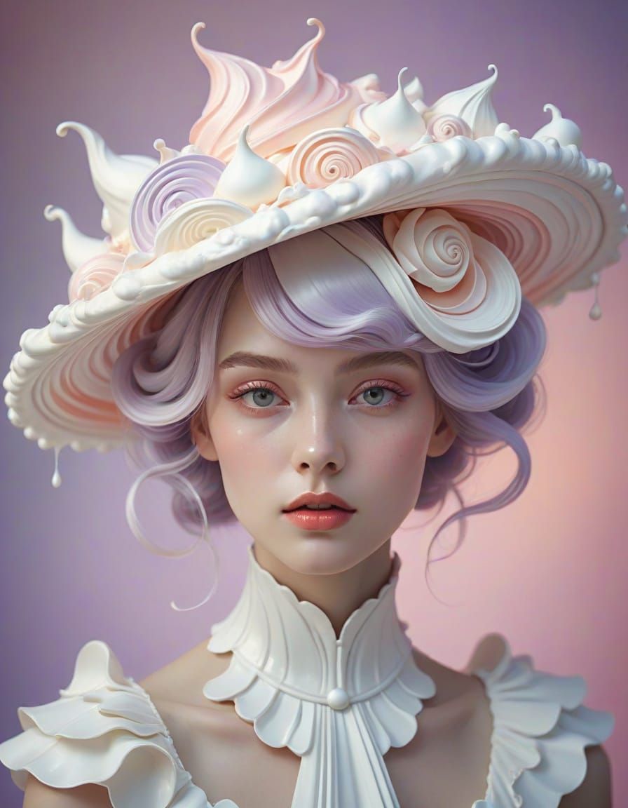 Surreal Fashion Headshot with Whipped Cream Hat