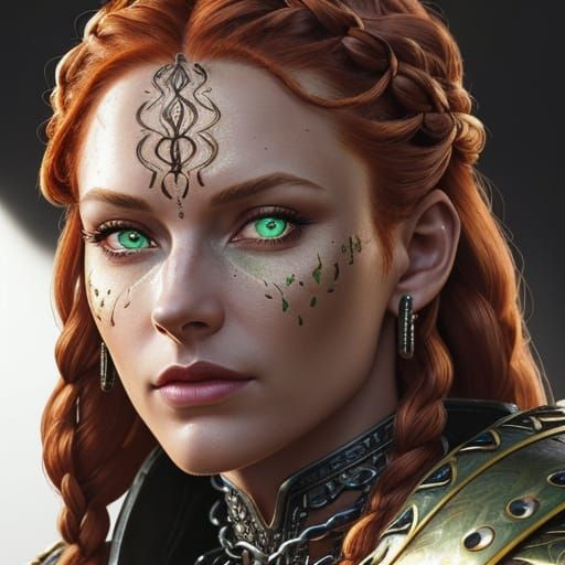 Stunning Redheaded Warrior in Hyperrealistic Digital Portrai...