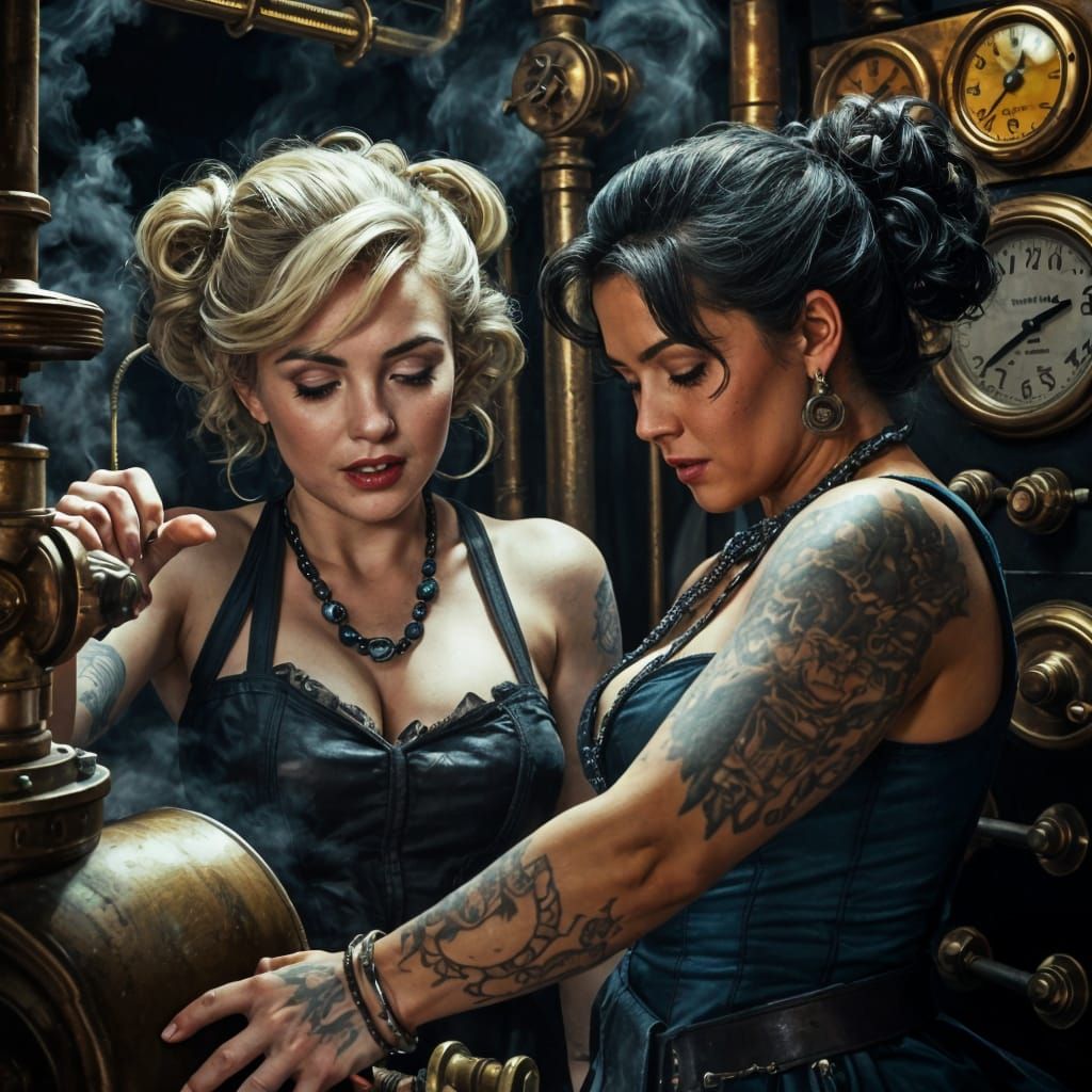 Steam Punk Sirens in the Engine Room