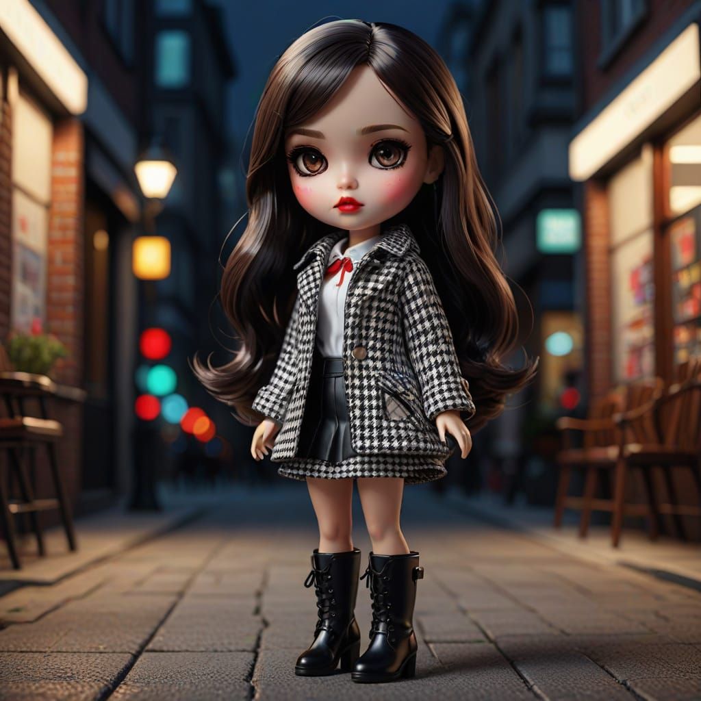 Miniature Anime Doll in Houndstooth Jacket