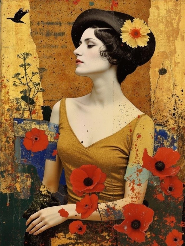 Golden Woman Portrait in Impressionistic Style