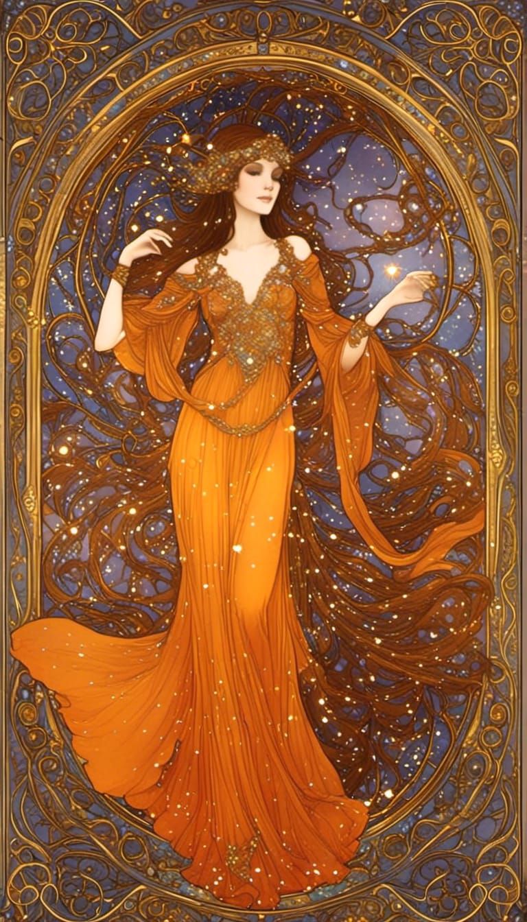 Art Nouveau Man in Orange and Yellow Portrait