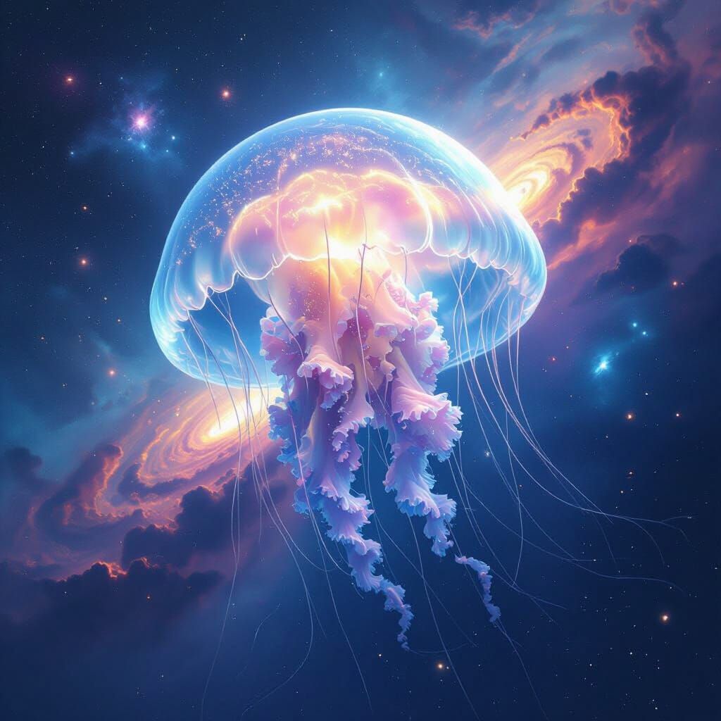 Cosmic Jellyfish Drifting Through Nebula in Cosmic Horror St...