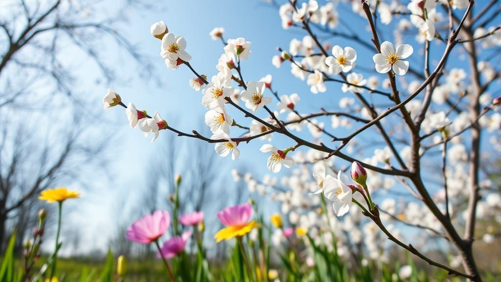 Vibrant Spring Landscape in Whimsical Watercolor Style