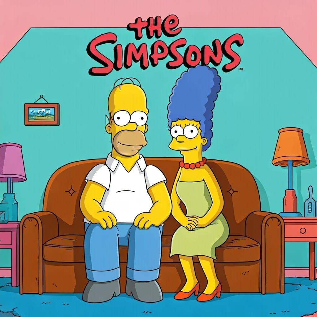 Elderly Simpsons on Couch in HD Cartoon Style