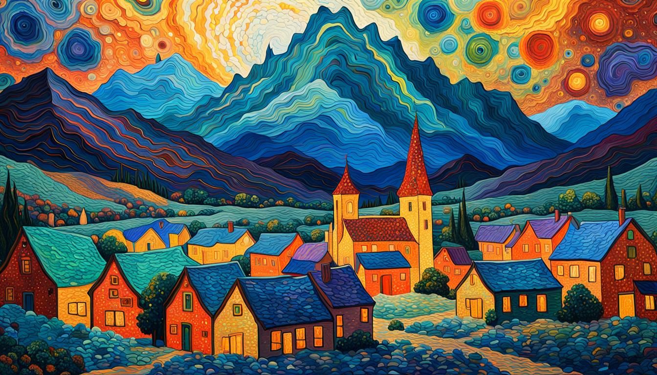 Geode Architecture Landscape in Impressionistic Style