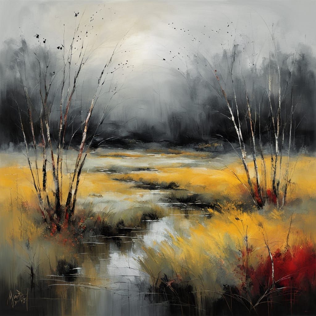 Minimalist Abstract Landscape Painting with Expressive Brush...