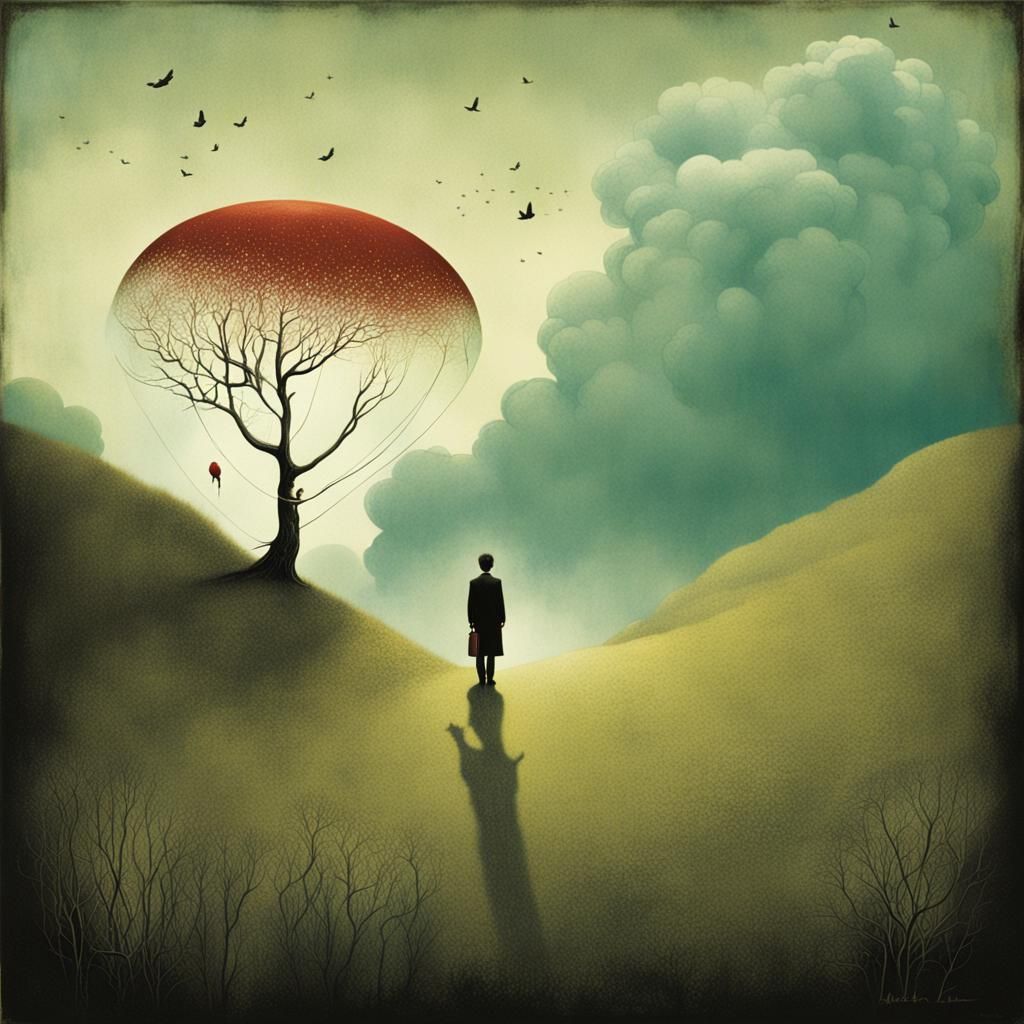 Surreal Dreamer Portrait in Mixed Media Style