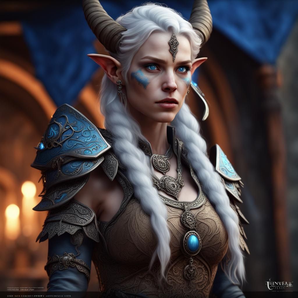 White-Skinned Tiefling with Blue Eyes
