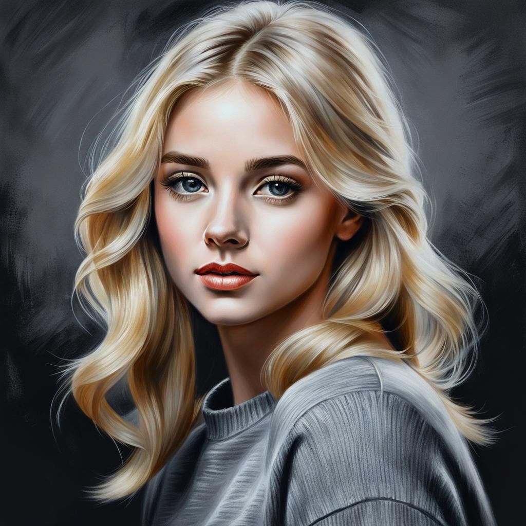Pastel Portrait of a Young Blonde Girl