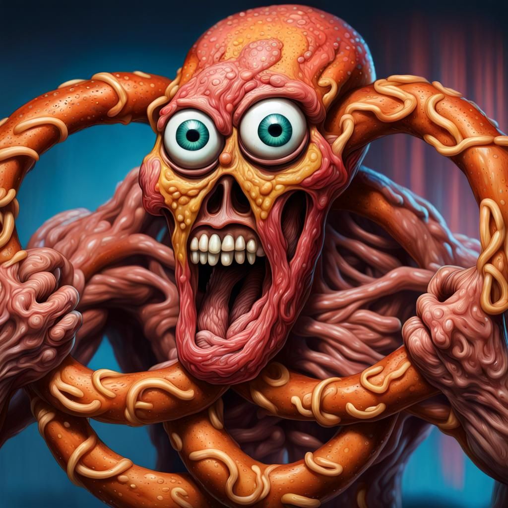 Hypermuscular Anthropomorphic Pretzel in Agony: Epic Concept...
