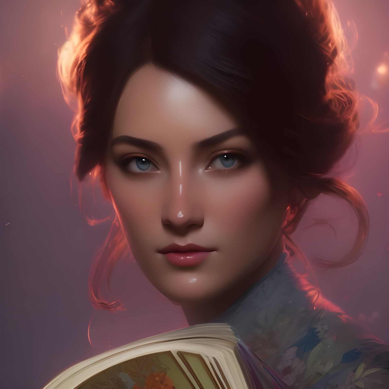 Detailed Librarian Girl in Art Nouveau Style