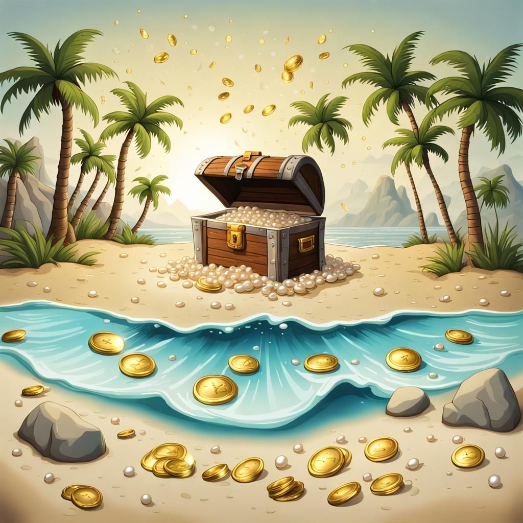 Desert Island Treasure Chest Overflowing with Riches