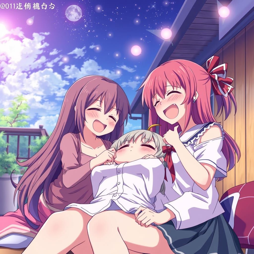 Anime Girls Laughing in Joyful Collapse