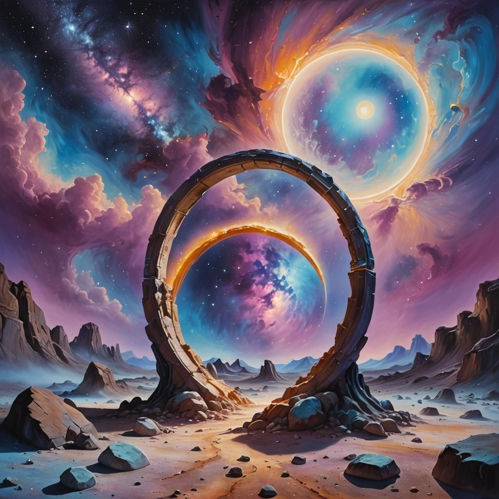 Cosmic Portal on the Moon in Surrealist Style