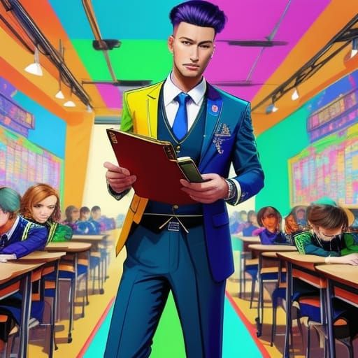 Vibrant Digital Art of Students in School Uniforms