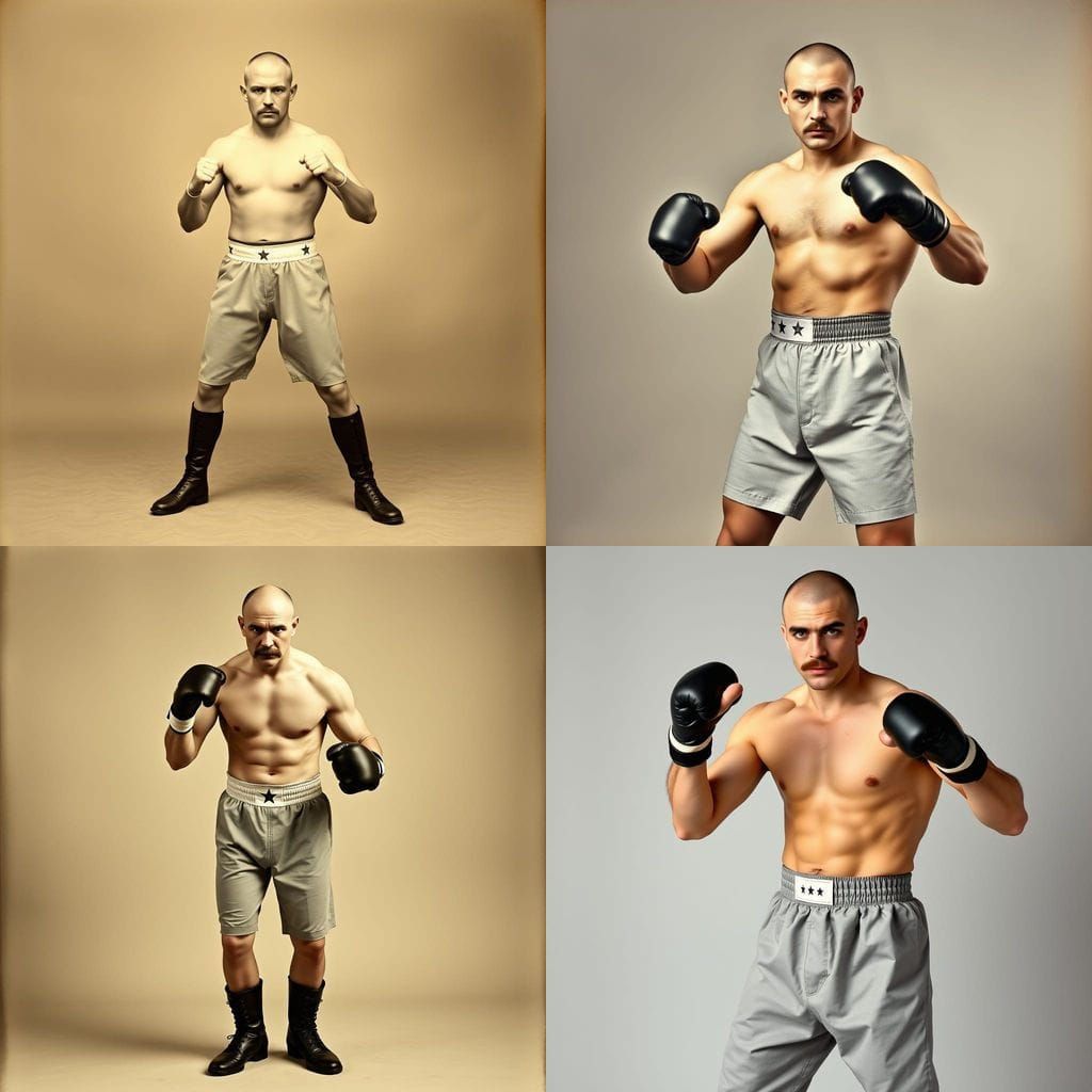 Sepia Portrait of Bald Irish Boxer in Stance