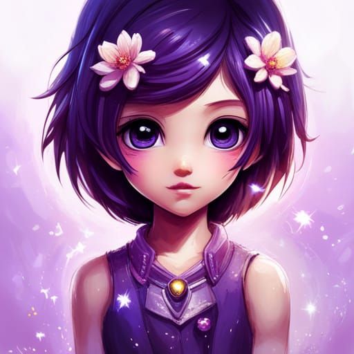 Cute Chibi Purple Fairy Portrait in Digital Art Style