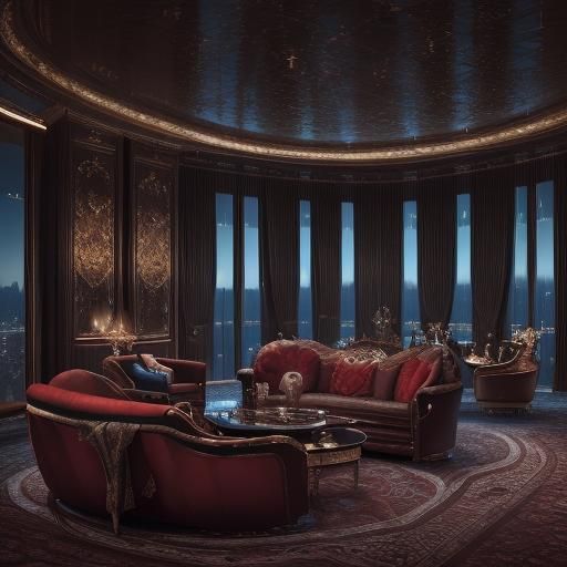 Hyperrealistic Luxury Lounge in a Sky Box