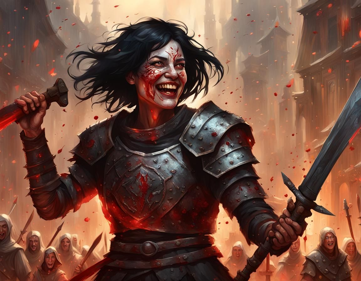 Barbarian Warrior Woman with Nuns, Dark Fantasy Concept Art