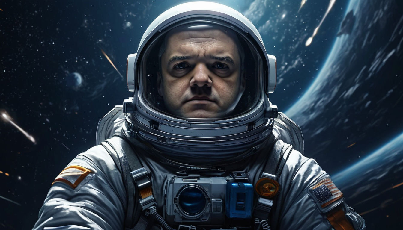 Ethereal Astronaut Portrait Amidst Swirling Galaxies in Conc...