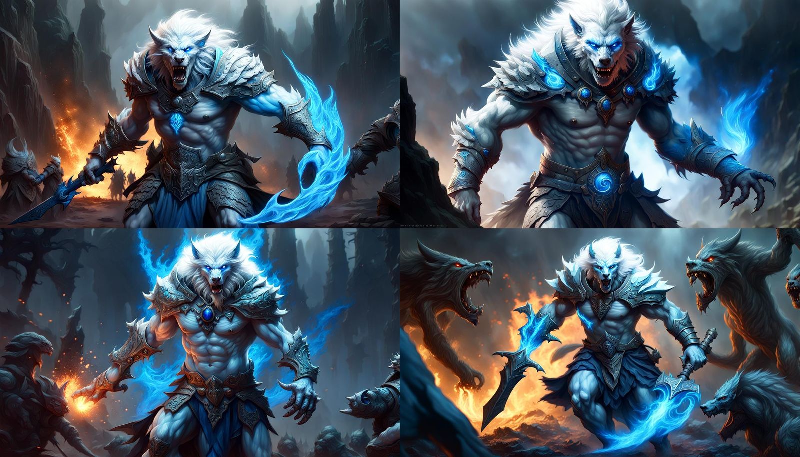 White Werewolf Warrior Leads Army in Dark Fantasy Art