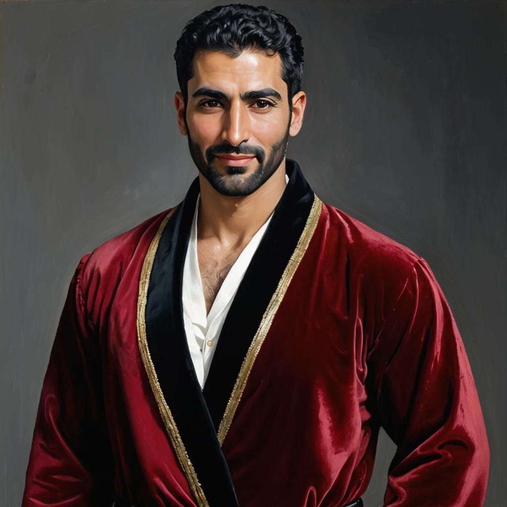 Smiling Man in Velvet Robe: Neo-Impressionist Oil Painting