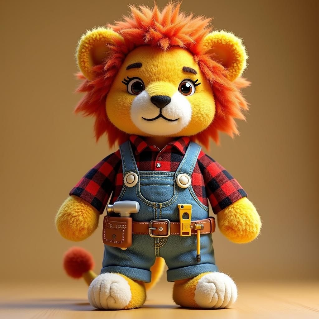 Amigurumi Lion Carpenter Character in 8k Digital Art