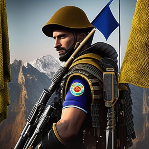 Bosnian Soldier Matte Painting with Flag