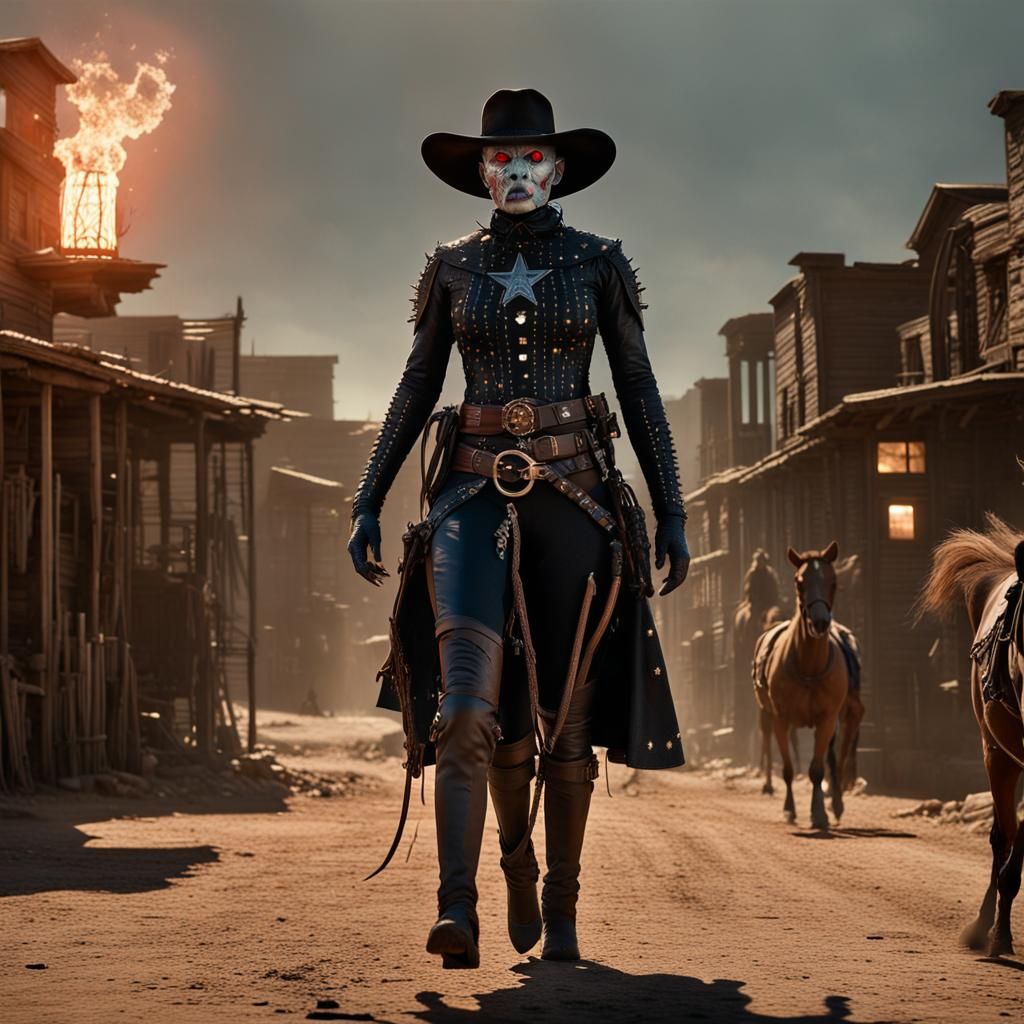 Pinhead Reimagined as Western Cowgirl: Dark Fantasy Art