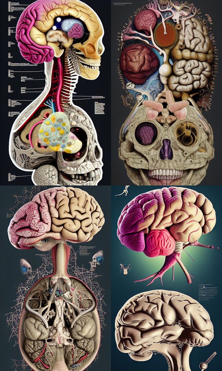 Surreal Brain Anatomy Cross-Section: A Medical Illustration
