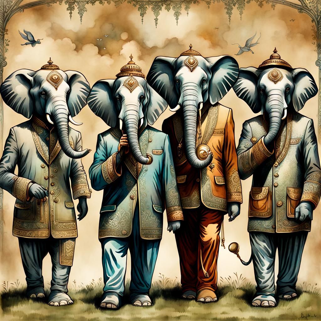 Anthropomorphic Elephants Dancing: Surreal Digital Illustrat...